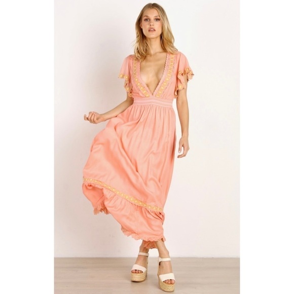 Cleobella Embroidered Eyelet Plunge Camelia Maxi Dress - Picture 2 of 10